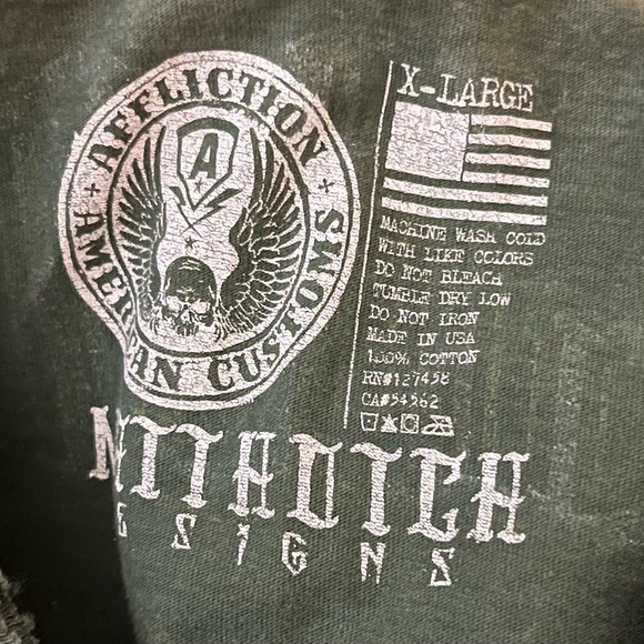 Affliction Men's Dark Green Skull Tee Matt Hotch Design Size X-Large - Picture 4 of 4